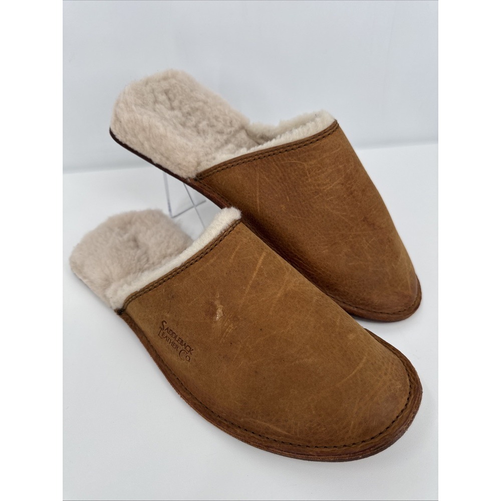 Saddleback Leather Company Shearling And Leather Men's Slippers Slides Sz 9